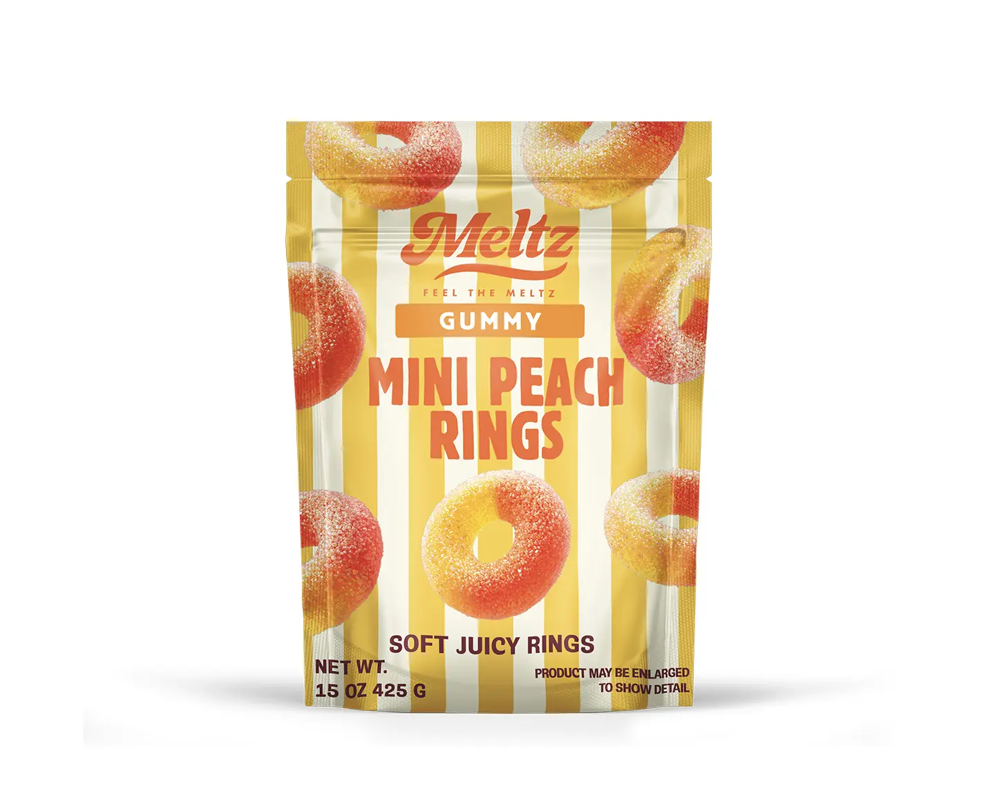 Meltz Mini Peach Ring Gummies – Soft, Juicy & Chewy Peach Candy Rings, Fruity Gummy Snacks, 15oz (425g)