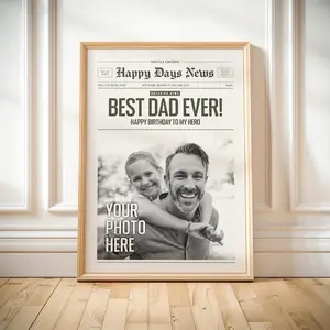 [UNFRAMED POSTER] Custom newspaper print personalised dad birthday gift idea for fathers day gift printable wall art daddy photo gift for dad newspaper poster