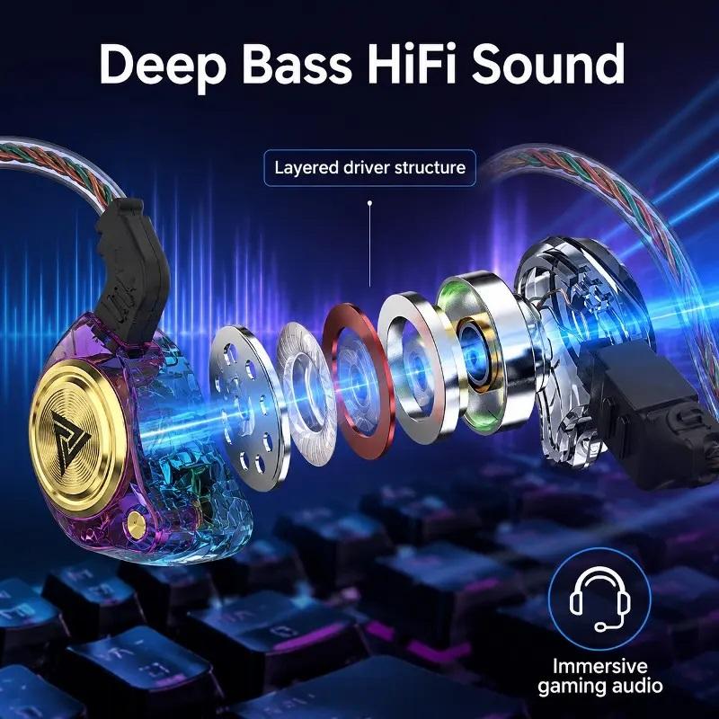 QKZ AK3 In-Ear Wired Headphones - 3.5mm Plug Gaming Earbuds with HiFi Heavy Bass Stereo Audio, Built-In Mic for Stable Calls, Durable Braided Cord, Lightweight Portable, Subwoofer Sound, Waterproof Headphones for Running Gear, Home Leisure, Cabled