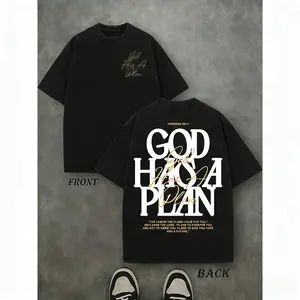 Retro Printed T-Shirt, 'GOD HAS A PLAN' Letter Graphic Tee,Slightly Cropped, Crewneck, Distressed Streetwear, Men's Casual Comfortable Fashion Tops Smooth Fabric Seamless Soft Tshirt graphic tee t shirt