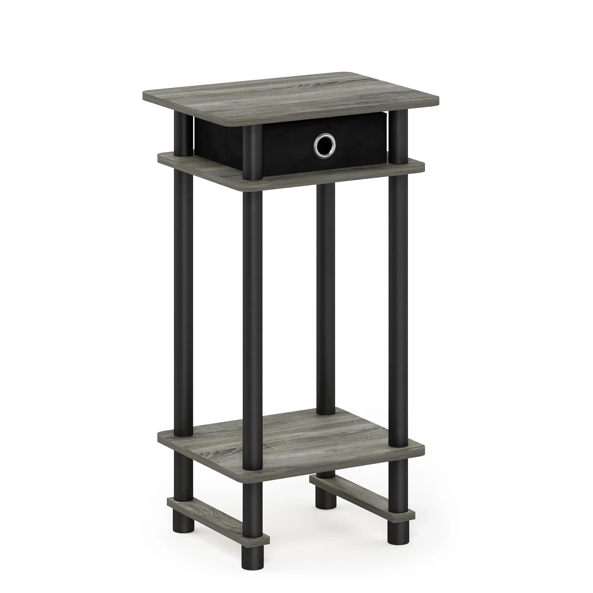 TURN-N-TUBE French Oak Side Table - Durable, Minimal, Multi-Function End Table with 3-Tier Storage, Storage Bin, Open Shelf for Bedrooms, Small Spaces, Durable End Tables, Minimal End Tables
