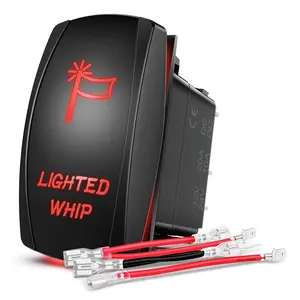 Nilight Lighted Whip Rocker Switch Led Light Bar Switch 5Pin Laser On Off SPST switches 20A/12V 10A/24V Switch Red with Jumper Wires Set for Cars Trucks RVs
