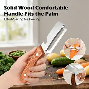 Premium 2-in-1 Vegetable Fruit Peeler with Comfortable Wooden Handle & Built-in Bottle Opener | Rust-Resistant Stainless Steel Blade for Potato, Apple, Pumpkin, Lemon & More | Ergonomic Non-Slip Grip veggie  peeler kitchengadgets other vegetable