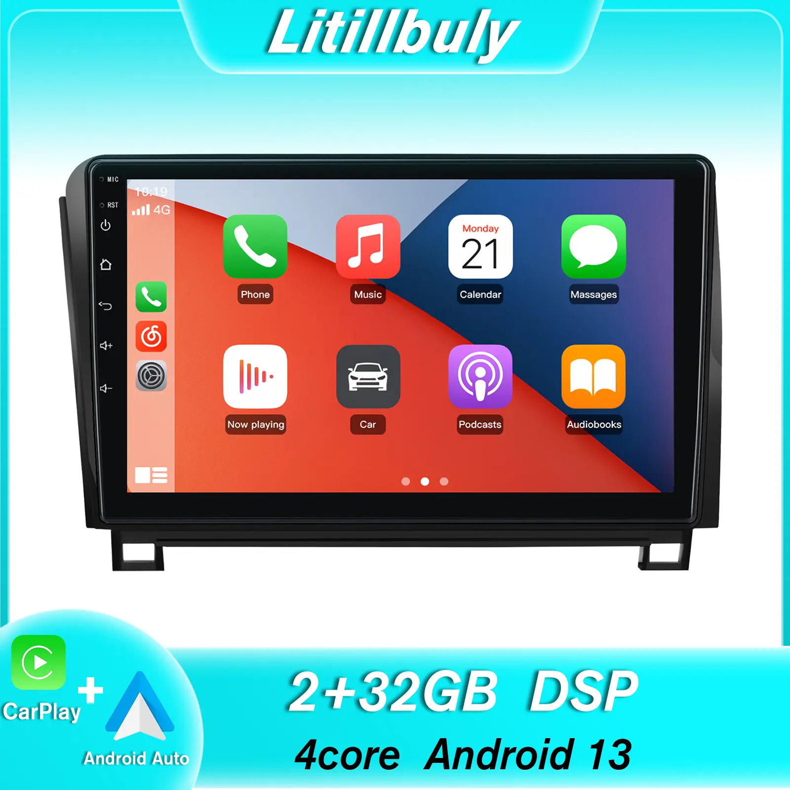 10.1" Android 13 Car Stereo for Toyota Tundra 2007-2013 & Toyota Sequoia 2008-2018 touch screen has Android Auto Wireless Carplay, Bluetooth WIFI supports GPS Navigation