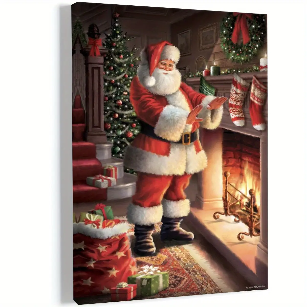 2D Flat, 1pc Framed Canvas Wall Art, Canvas Vintage Christmas Scene Wall Art - Elegant Santa Claus Framed Print, Religious Theme, No Battery Needed, Ready to Hang, Ideal Gift for Home, Bedroom, Office, Friends and Family 15.7*11.8 Inches/ 40*30cm