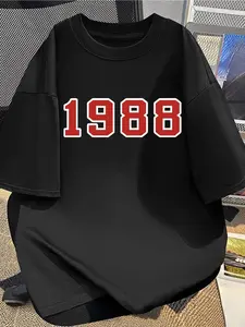 Men's casual round neck T-shirt 1988 print, short sleeved design, soft and comfortable