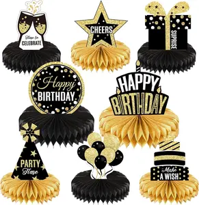 8 Pieces Happy Birthday Party Decorations Supplies Birthday Honeycomb Centerpieces Birthday Table Toppers