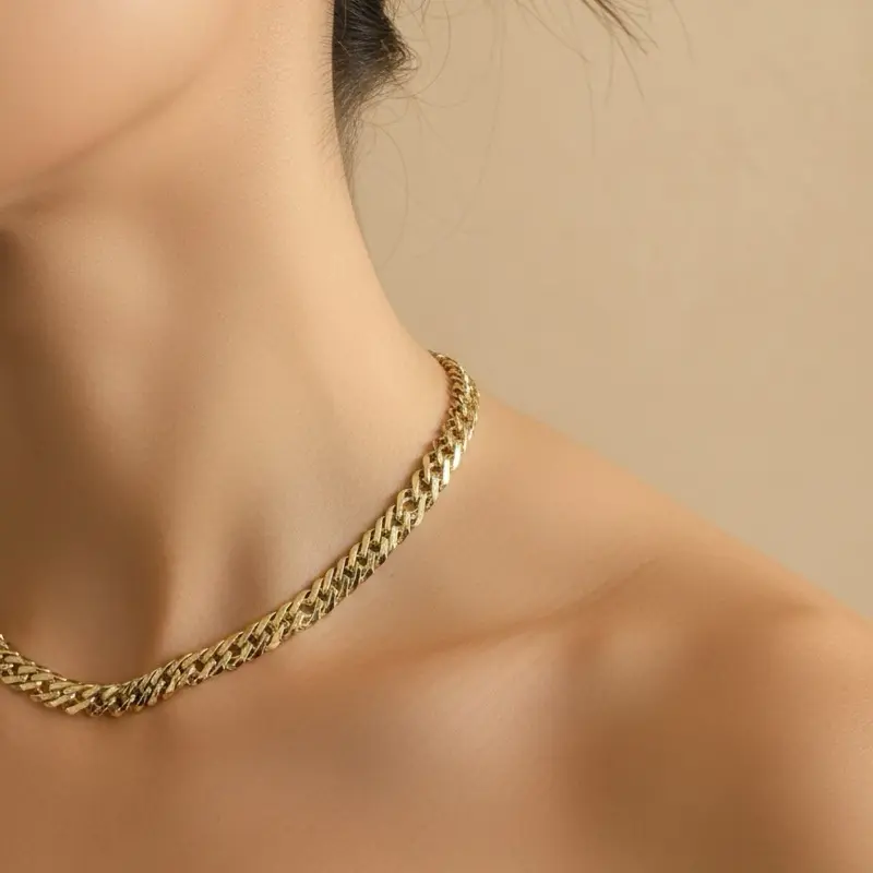 Elegant Gold-Tone Chain Necklace for Women and bracalet Set Stylish and Durable Jewelry Accessory Available in Sizes 17” and 24”