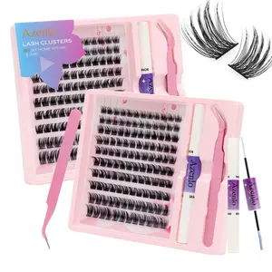 Azenlo Lash Clusters DIY at Home within 5 min | Lash Clusters False Eyelashes Kit Individual Lashes Beginner Friendly Eyelashes with Tweezers Bond&Seal,Makeup Products Extensions at Home For Women&Girls Cosmetic Eyelashes Extensions  Eyelashes E