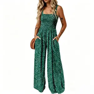 MUSE Theory Sleeveless Printed One Piece Bohemian Womenswear Casual Loose Overalls Jumpsuits Wide Leg Long Pant Rompers With Pockets Theory