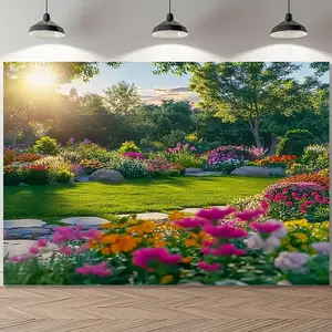 1pc Durable Polyester Vibrant Flower Spring Garden Photography Backdrop, Floral & Landscape Design, No Power Required, Ideal for Home Party Decor, Banners, Birthday Events