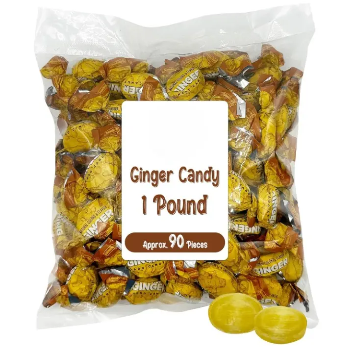 Ginger Candy - 1 Pound Bag - Hard Ginger Candy For Nausea Relief And Digestion Aid - Individually Wrapped Candies (Approx 90 Pieces)