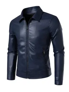 Men's Spring Autumn Trendy Leather Long Sleeve Jacket, Firm Fit Highlight Body Shape, New Motorcycle Style Outerwear, Essential for Fashionistas