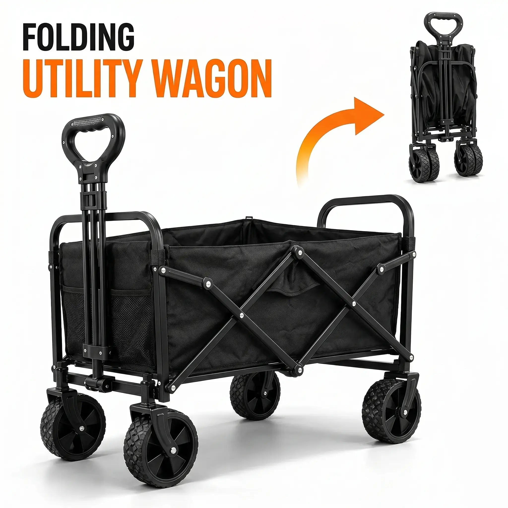 Collapsible Wagon with Tailgate, Wagons Carts Foldable with 350lbs Capacity, Lightweight Portable Utility Folding Wagon Cart for Shopping Camping Sports Garden