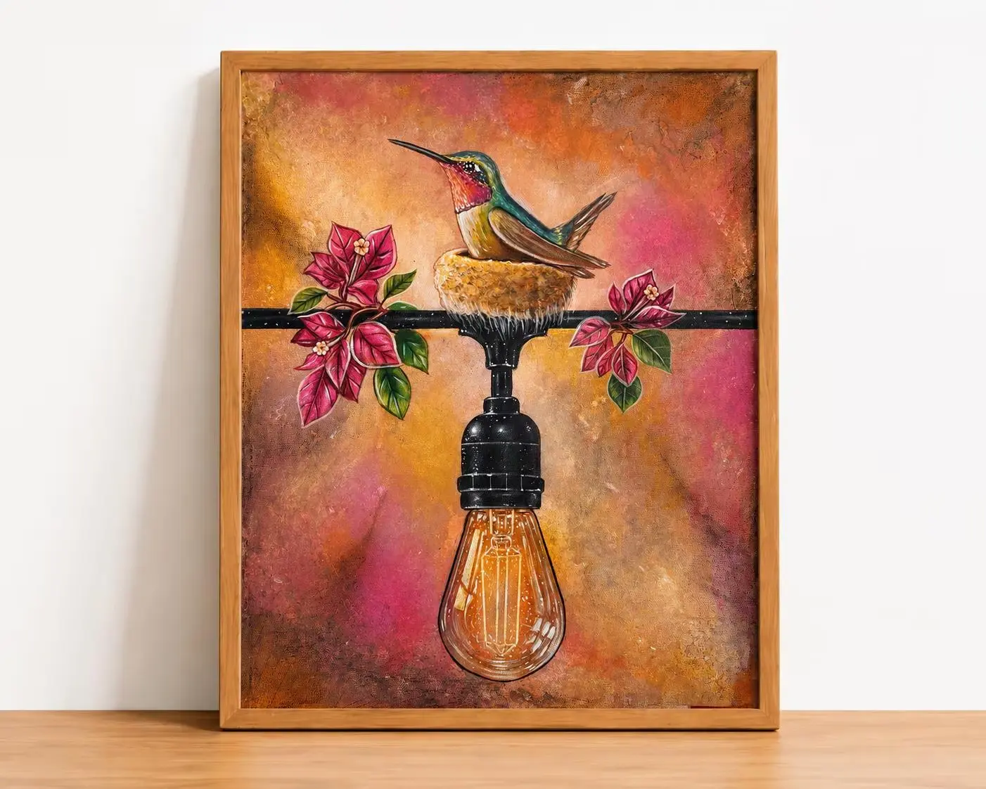 Carmelita the Hummingbird Poster Unframed  Hummingbird Wall Art, Bird Nest Painting, Rustic Home Decor, Floral Art, hummingbird painting, Birds