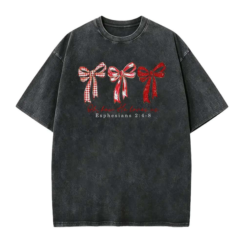Vintage Oh How He Loves Us T-shirt, Glitter Valentine Print Shirt, Loved Valentine Trendy Outfits, Christian Valentine, Bible Verses Gift summerwins