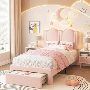 Raybee Furniture Uphostered LED Bed Frame with adjustable Headboard-Twin Size ,Modern Velvet Platform Bed Frame with Storage Drawer, Princess Bed Frame,Wooden Slats Suppoet,NO Noise, No Box Spring Needed [Black Friday]