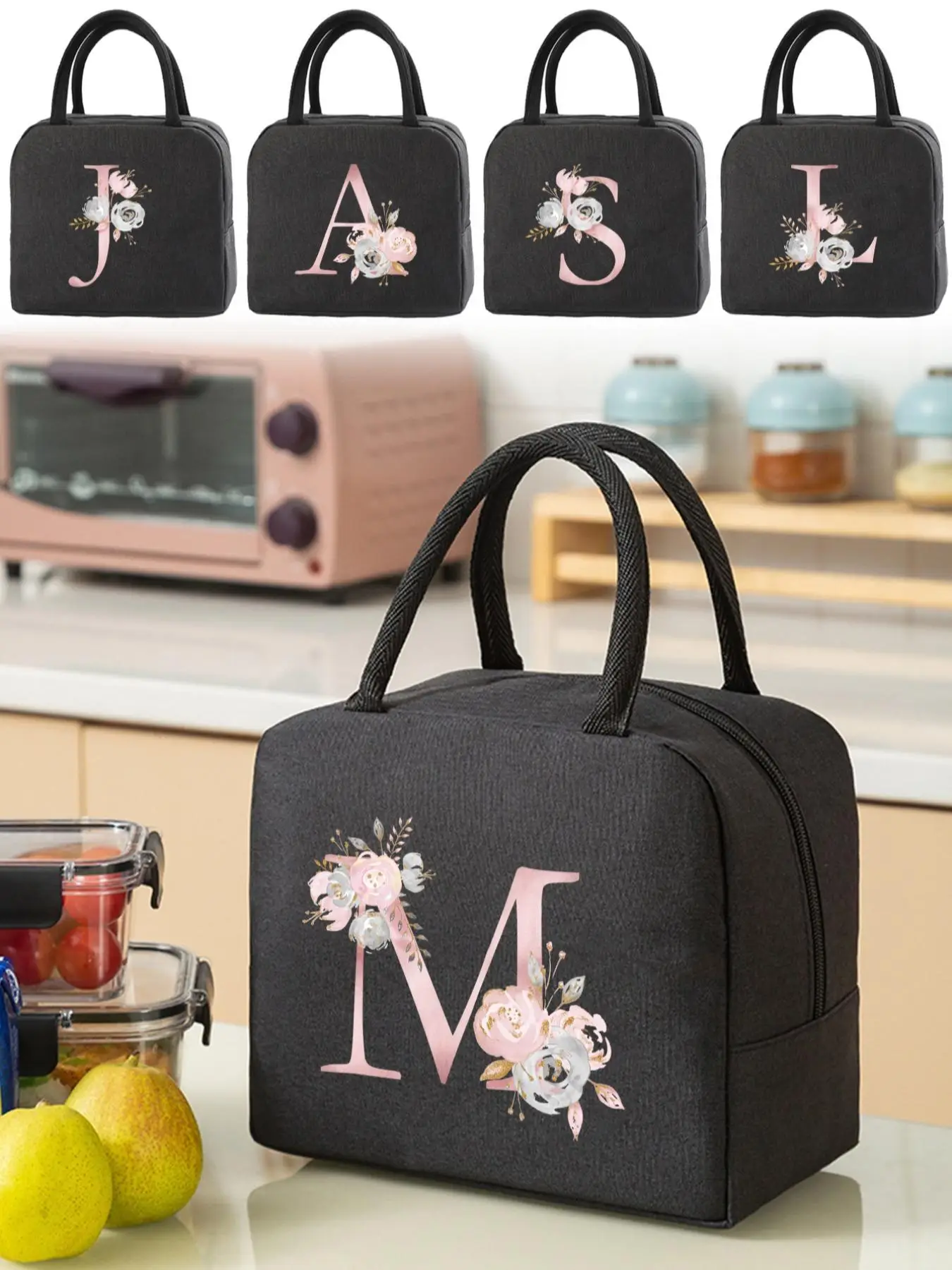 Letter Pattern Lunch Bag, Portable Insulated Lunch Bag, Bento Pack, Meal Pack, Ice Pack, Waterproof Lunch Bag for Women & Girls