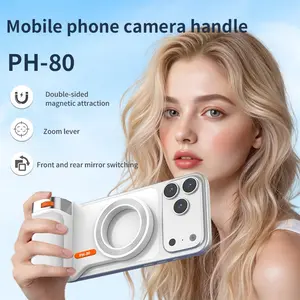 Magnetic Phone Selfie Handle Stand with Bluetooth-compatible Remote Shutter, Adjustable Zoom Button, 1/4 Screw Hole, Camera Stabilizer for Android iPhone