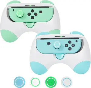 Switch Controller Holders, Comfort and Wear-Resistant Switch OLED Joycon Grips with Soft Silicone Switch Thumb Grips - Green and Blue (2 Pack)