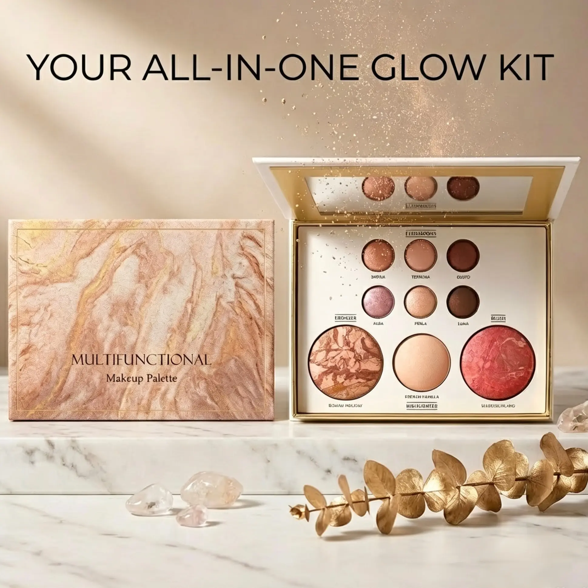 2PC Boxed Makeup Set - All-in-1 Baked Face Palette with Eyeshadow, Bronzer, Vanilla Scent, Glow Seeker Highlighter, All-Day Matte Finish, Elegant Packaging, Glow Up, All Skin Types, Single Item facial highlight body