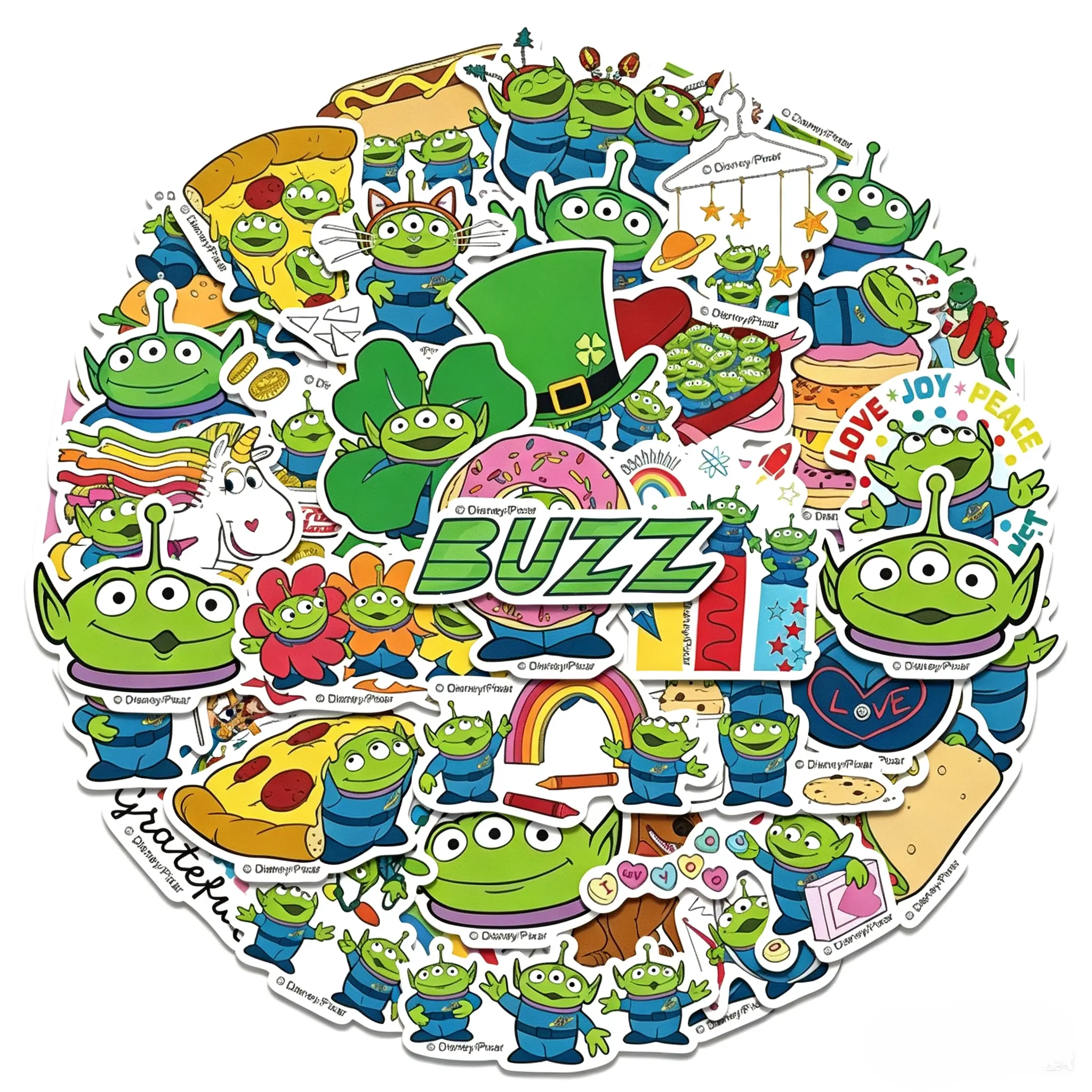 Disney Toy Story Alien 50-Count Vinyl Decorative Stickers Set, Waterproof Removable Decals for Water Bottle & Laptop, Alienchars for Kids+Teens & ToyStoryFans Multi-Surface Decor, Vibrantdecals