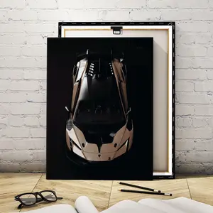 1 Count Wooden Framed Canvas, Golden Lamborghini Top View Poster, Modern Art, Fashion Poster, Living Room Bedroom Decoration, Hallway Office Mural, Kitchen, Home Poster, Ideal Gift, High Definition, Waterproof, Artwork