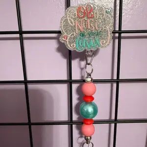 OB Nurse at your cervix Name ID Beaded Badge Reel