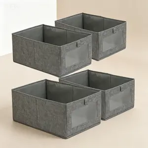 Collapsible Storage Bins with Window, Closet Organizers and Storage Bins, 4 Pack Storage Containers for Organizing Clothing Jeans Toys Books Shelves Wardrobe, Large Stackable Closet Organizer Boxes Baskets with Lid, Reusable Fabric Storage Cubes for Home