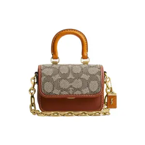 COACH Coach 12 Horse Carriage Monogram Classic Canvas and Leather Crossbody Bag for Women, Mini Hobo Style in Brown and Tan