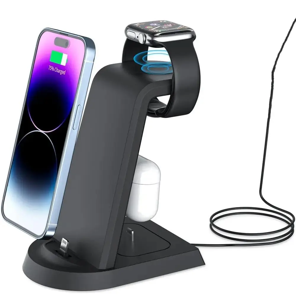 3-in-1 10W Fast Wireless Charger Charger Compatible for Apple Devices Super Fast Charging Wireless Desktop Charger Fast Charger Dock Electronic Charger for iPhone 14/13/12/11/, Apple Watch 8/SE/7/6/3, AirPods 2/3/Pro