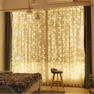 300 LED Curtain Fairy Lights with Remote, 8 Modes 9.8 × 9.8 Ft Curtain String Light USB Plug in, Twinkle Silver Wire Lights for Bedroom Window Christmas Wedding Party, Warm White