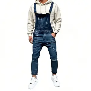 Men's Denim Bib Overalls Fashion Slim Fit Jumpsuit with Pockets Multi-pocket  Menswear Adjustable
