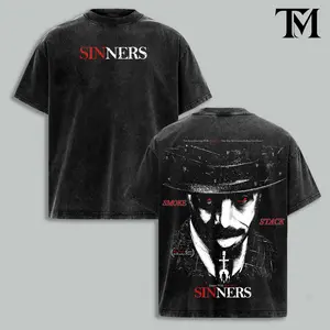 Sinners Movie Vintage Washed T-Shirt, Michael B Jordan Horror Graphic Tee, Smoke and Stack Shirt, Gothic Streetwear, Dance With The Devil Unisex Tee, Gift for Movie Fans