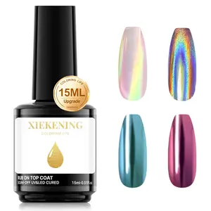 Chrome Nail Polish Powder Top Coat, Transparent Mirror Gloss Finish, Long-Lasting Easy Removal, DIY Home & Salon Use, No Wipe Needed