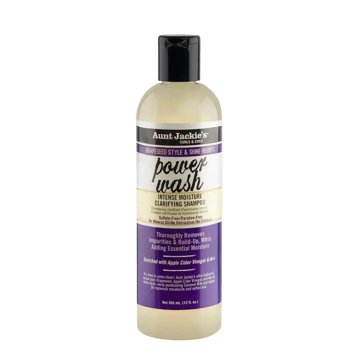 Intense Moisture Clarifying Haircare Shampoo - Sulfate-Free Detangling Hydrating Cleanser with Coconut Milk & Grapeseed, Deep Clean Purifying Formula for Dry Hair’s Waxy Product Build-Up, Natural Beauty Essential, Dry Hair Shampoo, Moisturizer