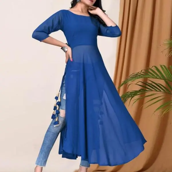 Georgette A-line Kurta - Blue, Casual wear Summer dress