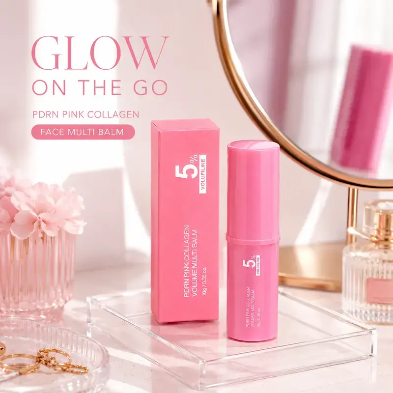 Pink Collagen Volume Multi Balm Stick with Volufiline & NAD, All-in-One Korean Skincare Balm for Lips, Under-Eyes, Neck & Smile Lines, Moisturizing, Firming and Fine Line Care