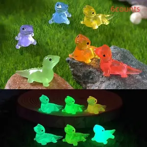 6 Piece Glow-In-The-Dark Mini Lizard Set, Colorful Resin Decorative Figurines for Fairy Garden, DIY Indoor Zoo, Kawaii Decorations, Semi-Transparent Design