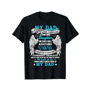 GGOR Men'S 'My Dad' Graphic T-Shirt| Touching Tribute With Angel Wings And Heart Design, 'A Father'S Touch, A Daddy'S Kiss' Text - Grieving Daughter'S Heartfelt Remembrance Tee, Perfect For Adult, Vintage Style, Crew Neck, Slight Stretch Fabric