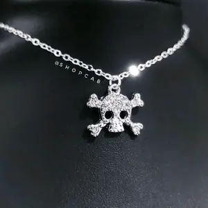 Silver Crystal Skull & Bone Choker - 001