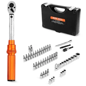 VEVOR 1/4-Inch Drive Alloy Steel Click Torque Wrench Set, 20-240 lbf-in/2.3-27.1 N.m Dual-Scale, Reversible 72-Tooth, ±3% High Precision, Rustproof, with Bits, Sockets, Adapters, Extension Bar, Orange