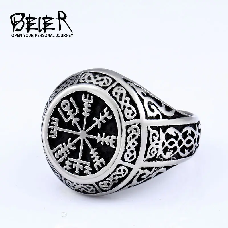 Men's Retro-Vintage Nordic Viking Compass Ring, Stainless Steel-Titanium Steel Everyday Fashion Costume Jewelry, Everday