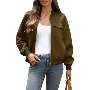 Casual Zip up Long Sleeve Oversize Jackets with Pockets