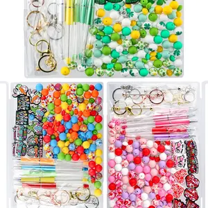 Beads & Accessories DIY Kit, 160pcs/set Colorful Beads & Tools, DIY Jewelry Making Kit for Bracelet & Necklace & Keychain