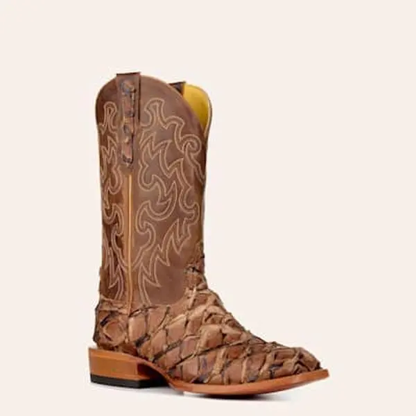 Cavender's Men's Mahogany Pirarucu & Brown Wide Square Toe Cowboy Boots