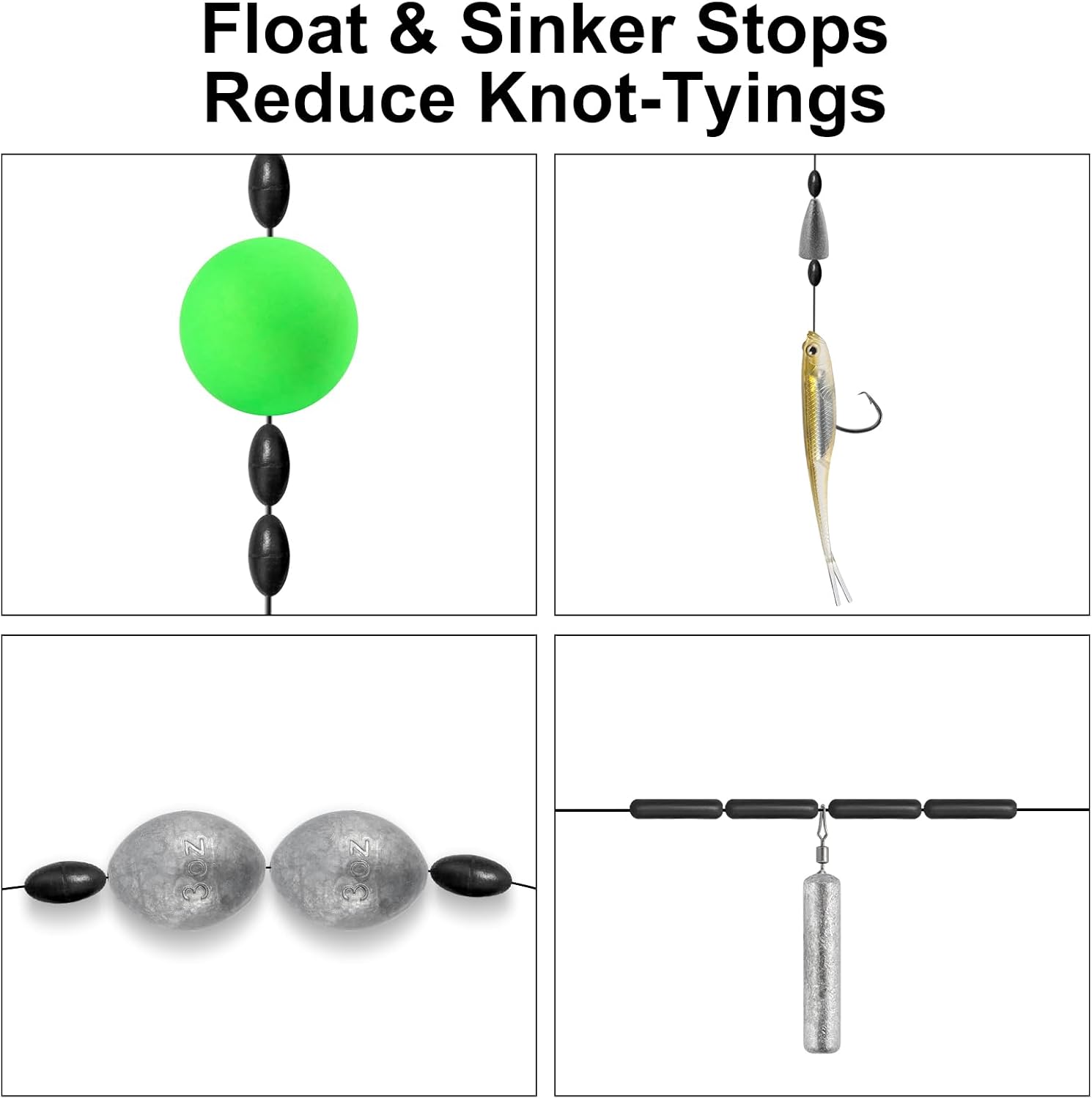 100 Sets Fishing Bobber Stops, Rubber Line Stopper Beads for Slip Bobber Rigs, Float and Sinker Fishing Tackle