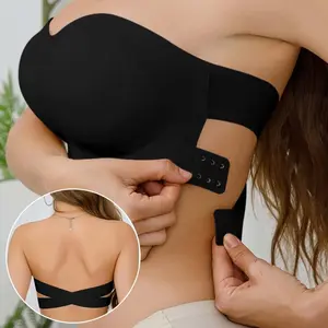 Women Strapless Padded Seamless Side Button Cross Bandage Bra Comfortable Smooth Underwear Back Wrap Bra