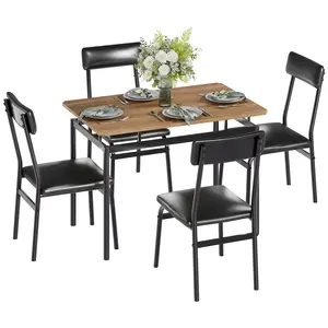 5 Piece Dining Table Set for 4, Kitchen Table and Chairs Set with Heavy Duty Metal Frame & Cushioned Seats, Space-Saving Dinette Furniture for Small Space, Apartment