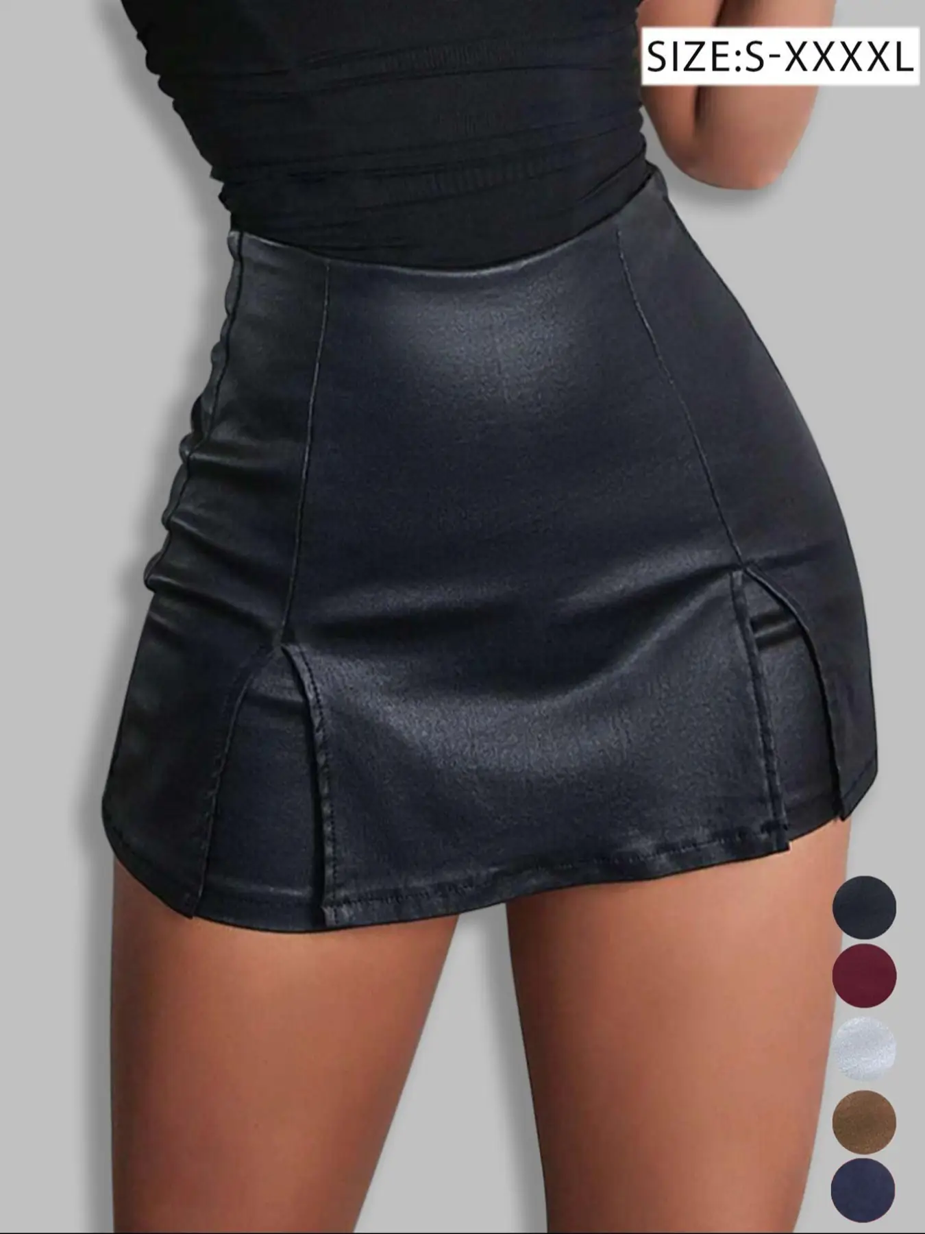 Women's Split Hem High Waist Skinny PU Shorts, Stretchy Zip Back Faux Leather Skort for Holiday Club Daily Wear, Lady Bottoms for All Seasons